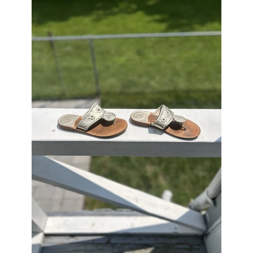 Jack Rogers Miss Hamptons Girls Metallic Gold Leather Sandals Size 13